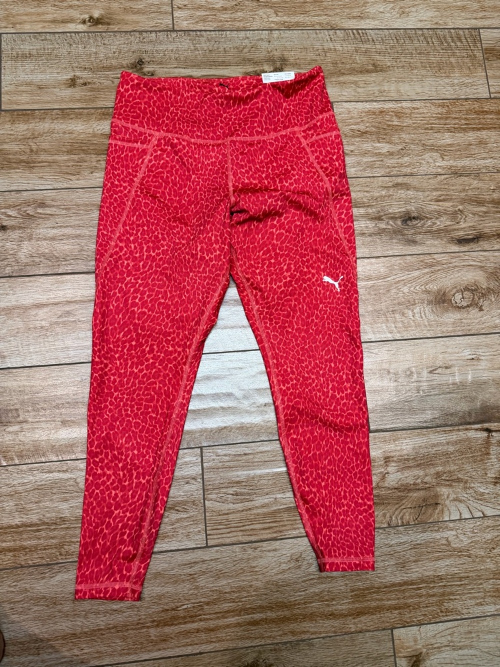 Puma Red Leopard-Print Leggings with White Logo
